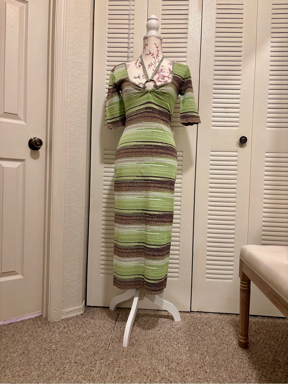 Veronica Beard Striped Midi Dress in Green and Brown